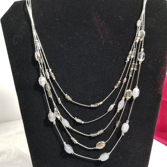 Lc five strand silver tone with smokey beads 17" (1.1365) - Picture 1 of 7